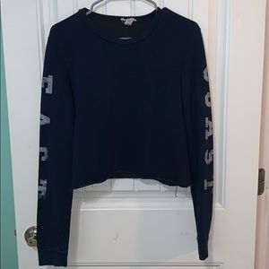 cropped navy blue sweatshirt